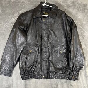 Leather & Soul Vintage Y2K 90s Genuine Leather Bomber Jacket L Motorcycle Biker